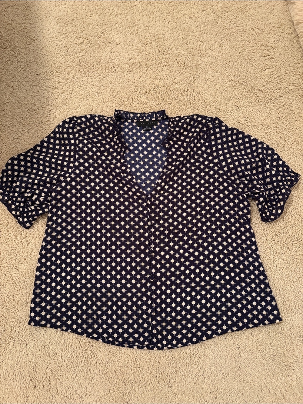 Sanctuary Navy Floral Patterned Short-Sleeve Blouse M